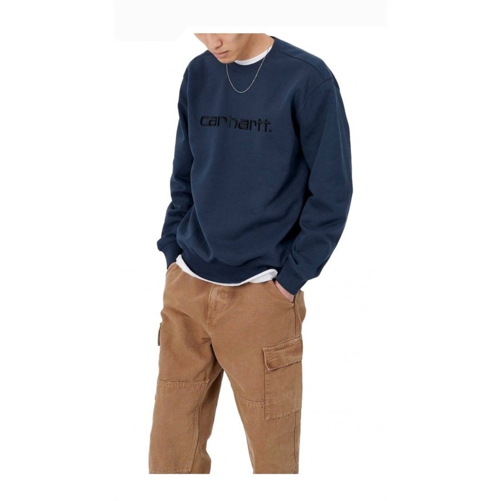 Carhartt WIP Duck Blue Crewneck Sweatshirt w/Black Embroidered‎ Script  XL - Picture 2 of 10
